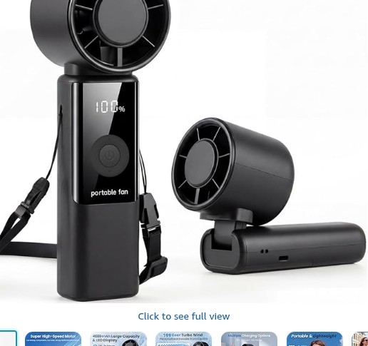 Portable Handheld Fan, High Speed Turbo Hand Held Fan with Speed (1-199) 4000mAh Battery Up to 16hrs, Rechargeable Mini Hand Fan with LED Display, Foldable Portable Fan for Home Outdoor (Black)